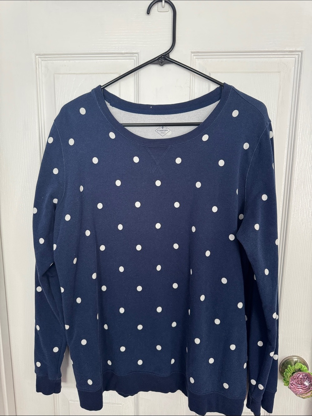 St. John's Bay Navy Crewneck Sweater with White Polka Dots